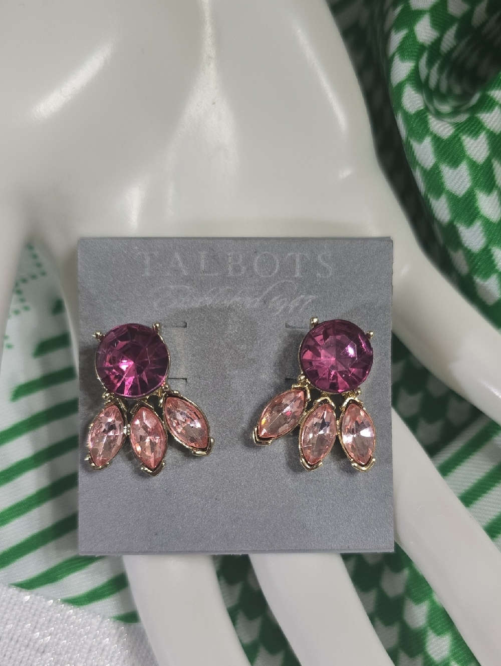 Talbots Gold-Tone Pink Crystal Drop Cluster Earrings